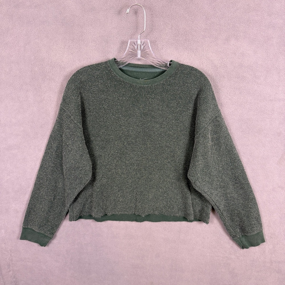 Nike Yoga Crop Thermal Waffle Knit Sweatshirt Women XS Green DM1648-397 Pullover